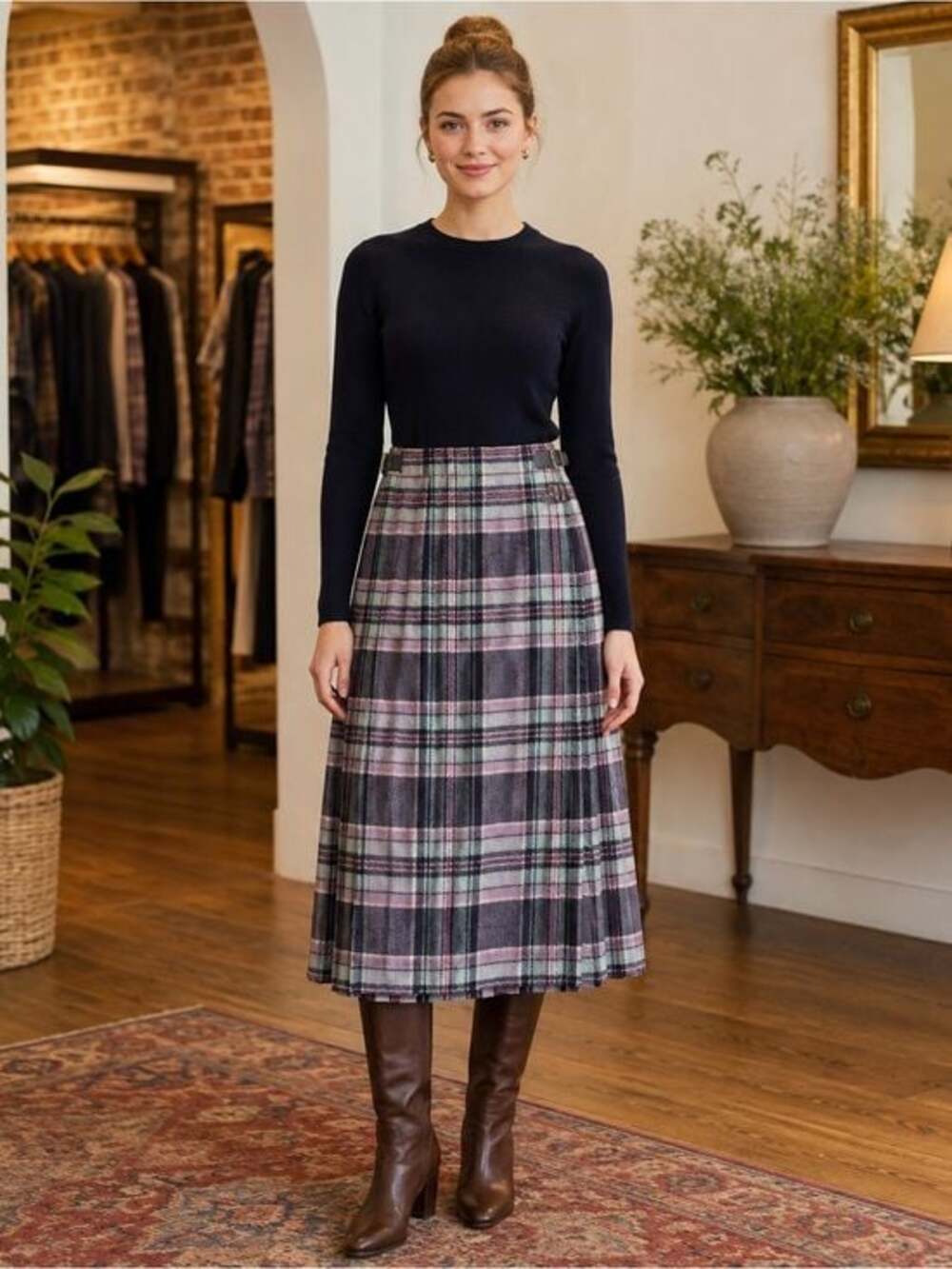 NWT Vintage Pitlochry Pure New Wool Plaid Wrap Kilt Skirt Made in Scotland girls